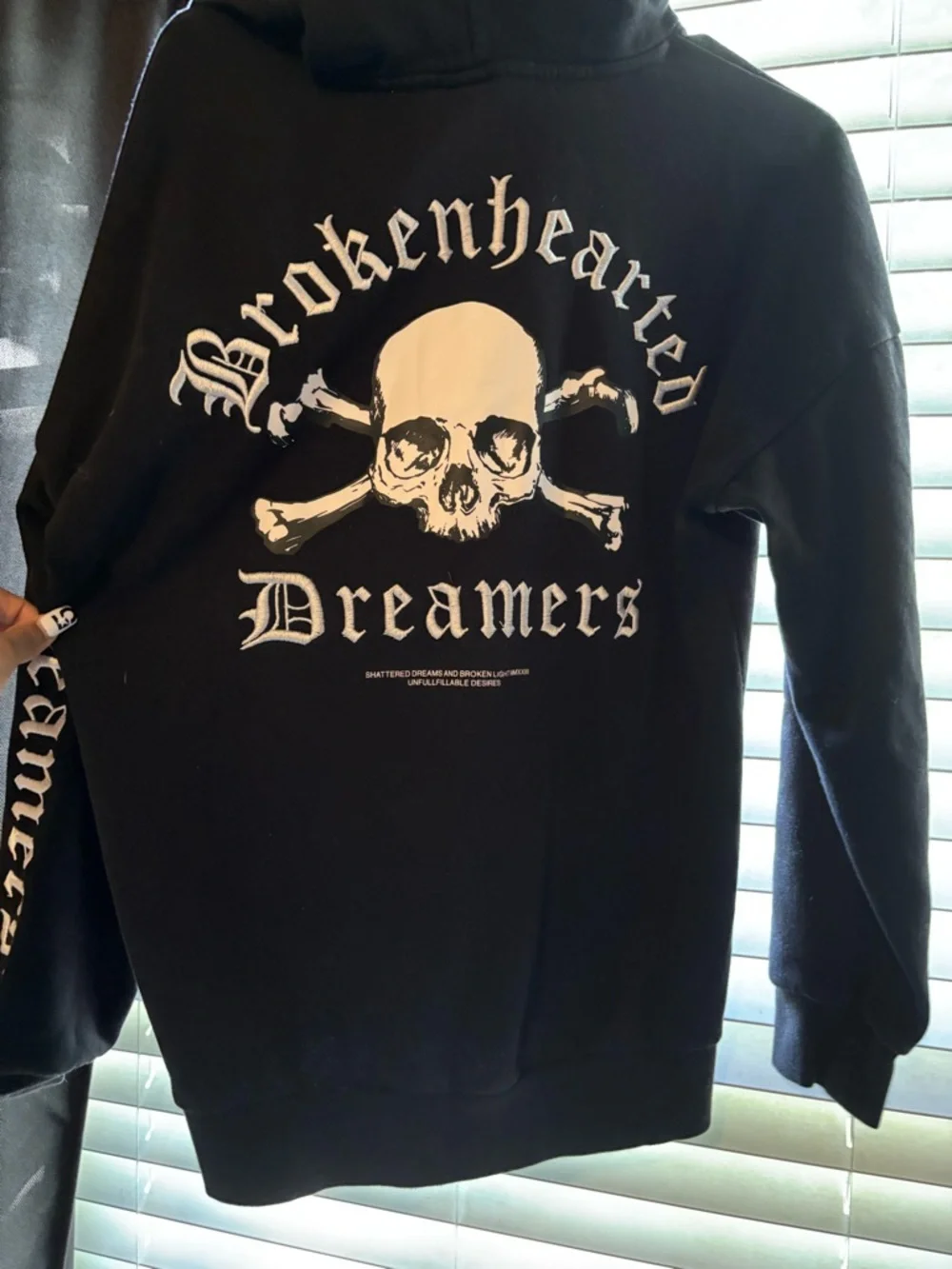 H&M Black Crewneck Sweatshirt with White Skull & Sleeve Script - Picture 2 of 2